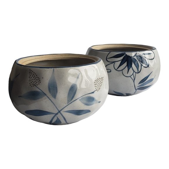 Round Grey & Blue Japanese Style Glazed Ceramic Planters ~ For Bonsai Succulents - Picture 9 of 9